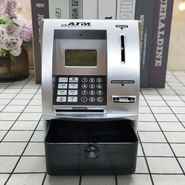 Lvpradior ATM Savings Bank Digital Money Bank Machine,Electronic ATM Money Safe for Kids with Debit Card,Password Login,Coin Recognition, Voice Prompt,Balance Calculator,Targets Setting (Silver)