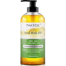 PHATOIL 바질 바디 오일 펌프 260ml 8.8 fl.oz 다목적 마사지 천연 식물성 에센셜 혼합물 관리에 여성 및 [Lavender] PHATOIL Basil Body Oil Pump 260ml 8.8 fl.oz Multi-Purpose Massage Natural Plant Essential Blend for Women and [Lavender]