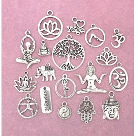 Unbranded Yoga Charm Collection Deluxe Antique Silver Tone 18 Different Charms - COL037