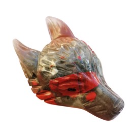 Manekieko Natural African Bloodstone 40mm Wolf Head Pocket Crystals and Healing Stone Figurine,Haped DIY-Jewelry Pendant