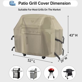 OutdoorLines Waterproof Heavy Duty BBQ Grill Cover - Universal Barbecue Grill Covers UV Resistant Barbeque Gas Grill Cover for Outdoor Outside Grill, 52L x 26W x 43H Inch, Camel