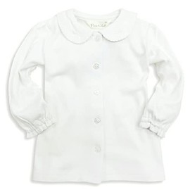 Ash Berry Knit Blouse (White Blouse), Long Sleeves, Simple, Ribbon Pattern Embroidery, 100% Cotton, Formal, Girls, white