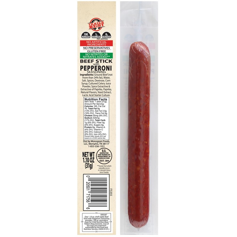 Trail's Best 1.1oz Pepperoni Sticks – 16 Count Tubs (6