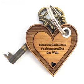 Mr. & Mrs. Panda Key Fob Medical Specialist Gift Farewell Heart Gift Wooden Key Ring, brown