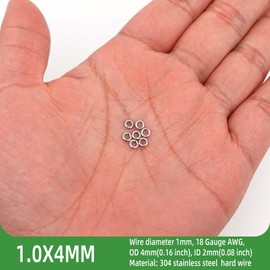 THREENEST - 1000 anillos de acero inoxidable de calibre 18 de 4 mm de grosor, 1 mm de grosor, anillos redondos de metal sin soldadura, para collares, pulseras, llaveros, joyería de cadena