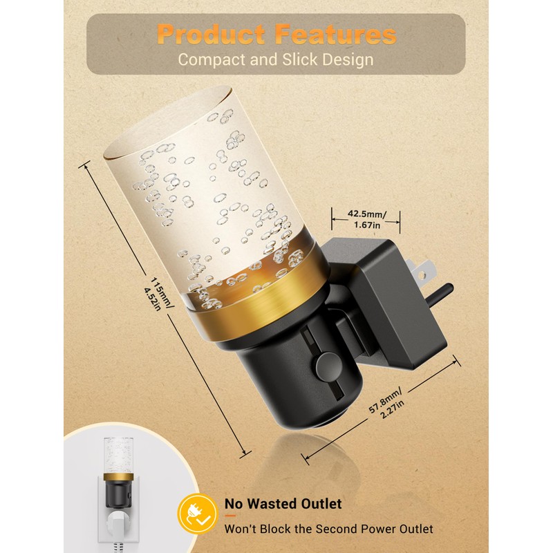JandCase Night Light, Dimmable Night Lights Plug into Wall, Auto