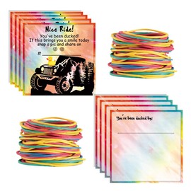 Duck Tags, You've Been Ducked - Duck Ducking Game Card, 50 Pack, 2 x 2 Inch, with Round Hole and Rubber Bands, Square Bright Colors Design