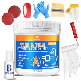 Tub and Tile Refinishing Kit, 18oz Tile Paint Bathtub Paint White for DIY Bathroom Resurfacing, Ceramic/Porcelain Tiles, Glass and Marble Sinks Waterproof, Scratch Resistant, Low Odor with Tools
