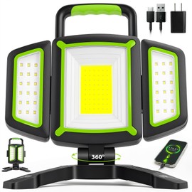 SYLSTAR 30W Rechargeable Work Light, 3000LM Magnetic LED Work Light with 5 Modes, 360° Rotate&Foldable, Strong Magnetic Base, Waterproof Portable Work Light for Garage, Job Site, Camping & Emergency