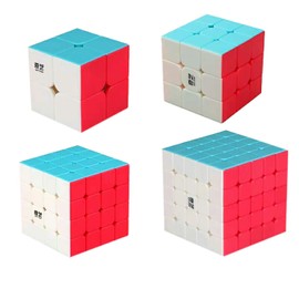 Ahyuan - Juego de 4 cubos mágicos profesionales de 2 x 2 3 x 3 4 x 4 5 x 5 cubos sin adhesivos colección rápida y suave rompecabezas juguete para niños y adultos