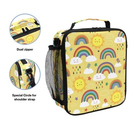 Lunch Bags for Kids Boys Girls Toddler, Yellow Cute Rainbow Cloud Bird and Sun Reusable Insulated Lunch Box, Lunch Cooler Bag Organizer with Adjustable Shoulder Strap