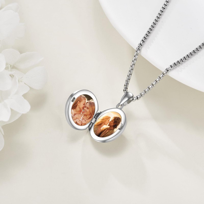 URONE Compass Locket Chain 925 Sterling Silver Compass Locket Pendant