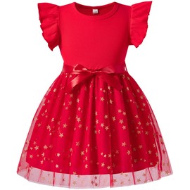 Toddler Baby Girl Tulle Dress Birthday Princess Tutu Dress Red Star Ruffle Sleeveless Summer Party Photo Shoot Outfit 5t