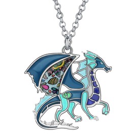BONSNY - Collar con colgante de dinosaurio de dragón de fantasía esmaltado para mujer, joyería símbolo de la suerte, Esmalte, Sin piedra preciosa