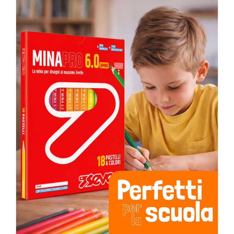 Seven Pastelli Scuola Minapro 6.0 - Scatola 18 Pz, 18