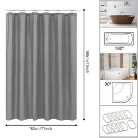 Cortina De Baño Tela,180 * 180cm Cortina De Ducha con 12 Ganchos,70% EVA 30% PE Cortinas de Regadera Antimoho de Impermeable Antibacteriano,Ojales De Metal,Duradero,para Duchas de Baño y Bañeras