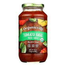 UD_Organicville Case of 6-24 oz Psta/Sce Tom Basil Whole Organic Tomato Paste and Olive Ingredients Packaged in Bottle and Box
