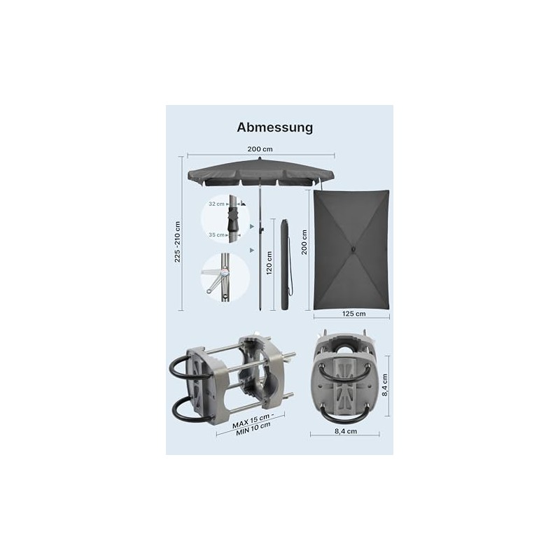4smile Balcony Parasol 200 x 125 cm Set - UV50+