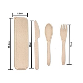 EcoGreen® - Set de Cubiertos Fabricados de Paja de Trigo, Incluye: Cuchara, Tenedor y Cuchillo, Cubiertos de Viaje u Oficina, 100% Biodegradables y Ec