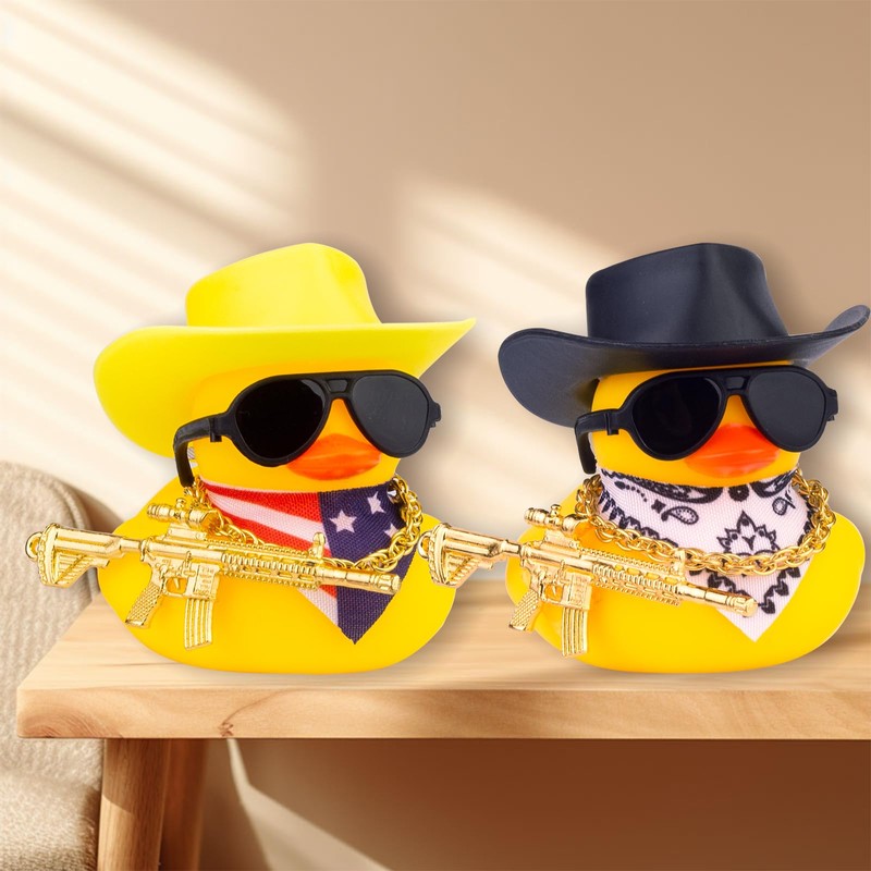 CoFuBcad Car Rubber Duck, Yellow Duck Dashboard Decoration with Cowboy