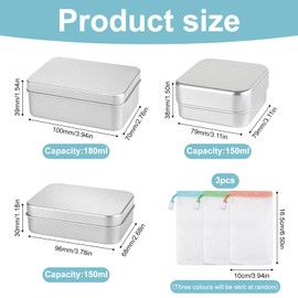 3pcs Soap Tin, 180 ml/150 ml, Aluminum, with 3 Soap Nets for Lathering