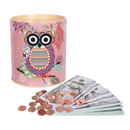 Figarge Money Box Lovingly Illustrated Money Boxes for Girls Boys Children's Day Birthday School Gifts Piggy Bank Made of Metal (Pink)