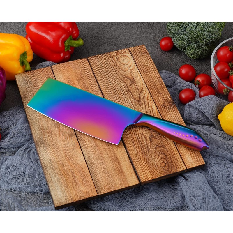 WELLSTAR Rainbow Meat Cleaver, 7 inch Iridescent Chinese Meat Vegetable