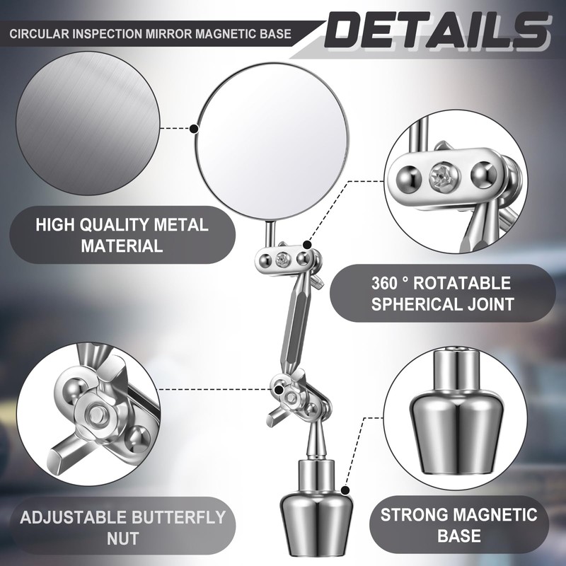 Kingdder 2 Pcs Circular Inspection Mirrors Magnetic Base Welding Mirror