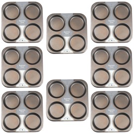 Caribou Living Yorkshire Pudding Large 4 Hole Tray Non Stick Carbon Steel Grey Tin Baking Tart Bun Sunday Roast Big Yorkshire Puddings - 8 Trays