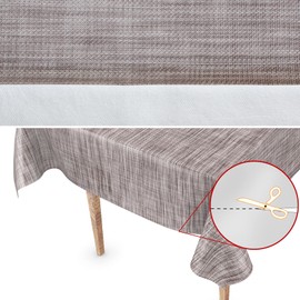 Washable Garden Tablecloth, Oilcloth, 180 x 140 cm, Cut Edge, Linen Textile Look, Grey