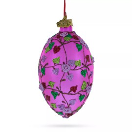 BESTPYSANKY Roses and Vines on Gold Glass Egg Christmas Ornament 4 Inches