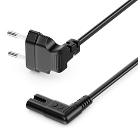 deleyCON 1.5 m Power Cable with Flat Angled Euro Plug - Euro Plug 90° Angled to C7 Socket 90° Angled - Euro Power Cable Power Cable Small Device Cable - Black