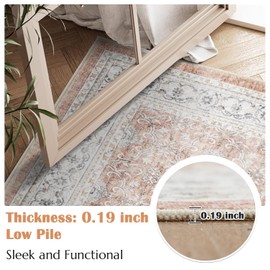 jinchan Hallway Runner Rug 3x8 - Machine Washable Orange Vintage Floral Distressed Design Soft Non-Slip Low-Pile Ultra-Thin Runner Rug for Kitchen Laundry Room Bedroom Farmhouse (3‘x8',Orange)