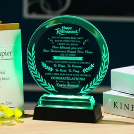 Movdyka Retirement Gifts for Women Men 2025 Glass Plaque with LED Base, Best Keepsake Retirement Gift for Woman, Happy Retirement Farewell Gifts for Teachers, Police, Nurses, Coworkers