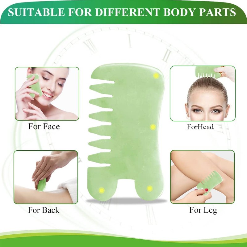 Jade Gua Sha Stone 2 Pieces, Gua Sha Comb and