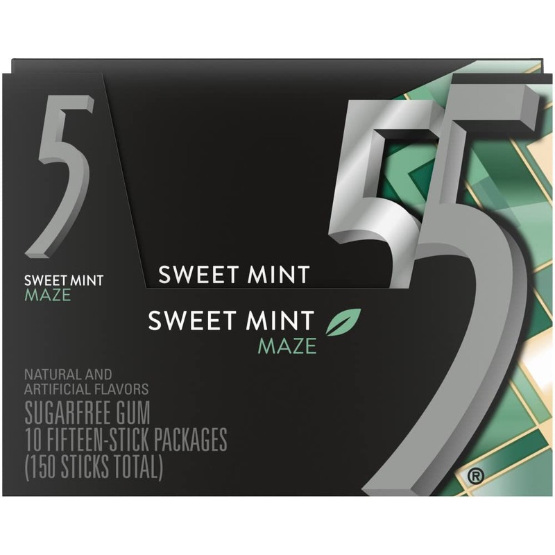 5 Gum Sweet Mint Sugarfree Gum, 15 Piece (10 Packs)