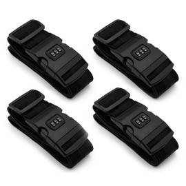 MyGadget Set of 4 Suitcase Straps Set with Combination Lock - 100 cm to 180 cm Adjustable - Sturdy and Eye-catching Luggage Strap - Ideal Cross Use - in Black