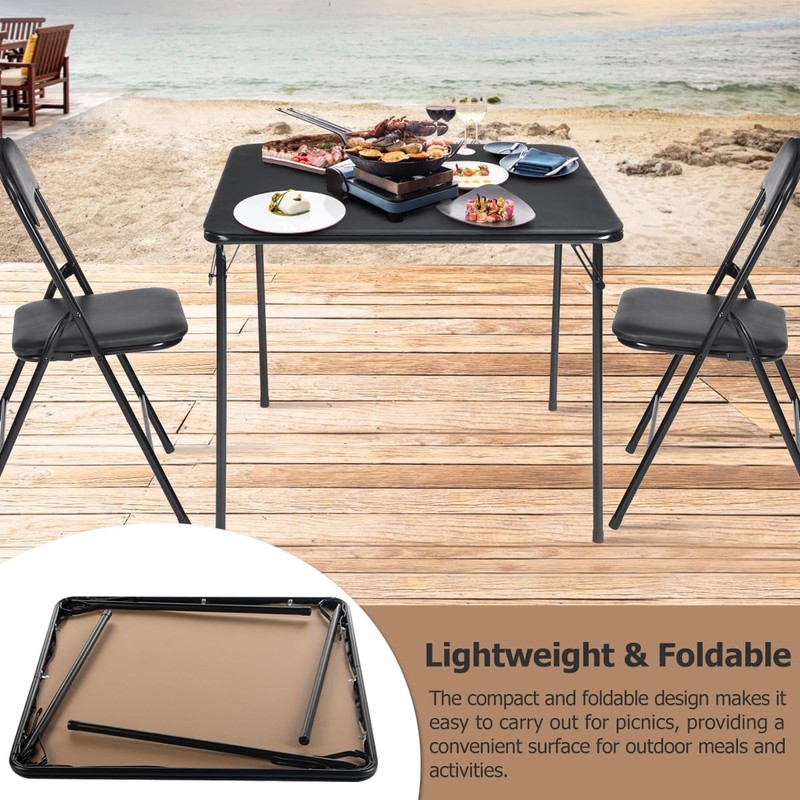 FurnitureR Folding Table Set for 2 Person, 3-Piece Foldable Square