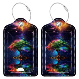 Bvkilrvc 2 Pcs Luggage Tag for Suitcase, Beautiful Life Tree Unique Leather Suitcase Tags with Full Privacy Cover Stainless Steel Loop for Women Men Travel Baggage Bag Backpack