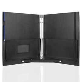 MUQING Large Black Choral Music Folders, 3 Ring Choir Music Binder, PU Choir Music Folder with Hand Strap and Retention Strap for Stage Performance, Piano Playing and Choir Singer