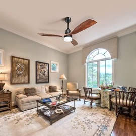 Sofucor 52 inch Solid Wood Ceiling Fan with Lights and Remote, Low Profile Brown Black Ceiling Fan with 3 Downrod, Outdoor Indoor Modern 3 Blade Ceiling Fan for Living Room Bedroom Farmhouse Patio