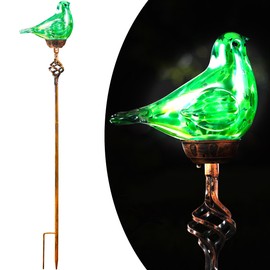 Naboher Decorative Solar Lights, Outdoor Solar Bird Stake Lights, Hand Blown Glass Decorative Garden Pathway Lights Outdoor Waterproof Glass Stakes (Green)