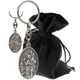 LUNEXUS Christopher Keyring 4.0 x 2.6 cm - Guardian Angel Back - Saint Christopher - Blessed - Patron Saint Drivers - Lucky Charm for Car and Motorcycle - Gift for Frequent Drivers, silver