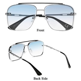 COASION Mens Sunglasses Costume Eyewear Retro Square Aviator Sun Glasses Frames for Women (Silver/Gradient Blue)