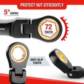 WORKPRO 8-Piece Stubby Anti-slip Ratcheting Combination Wrench Set, SAE 5/16-3/4 in, 72-Teeth, CRV, Black Electrophoretic Coating, Flex-Head Wrench Set with Rolling Pouch