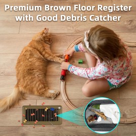 Floor Register 4 x 10'' 10 Pack, Floor Vent Cover with Air Vent Filter Mesh Catcher, Adjustable Heater Vent Covers for Walking, Premium Metal, Brown