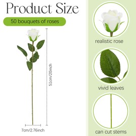 50 Pcs Artificial Rose Flower Realistic Silk Roses with Stem Bouquet of Flowers Plastic Flowers Real Looking Fake Roses for Home Wedding Centerpieces Party Decorations (Beige)