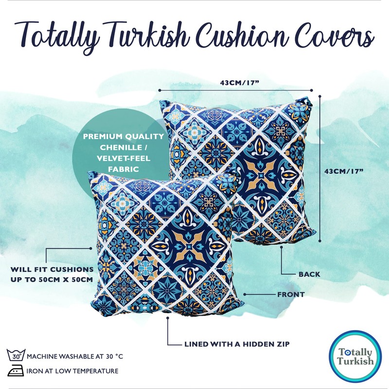 Totally Turkish Patterned Square Cushion Covers – 2 x 43cm