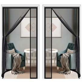 Lesimoll Magnetic Screen Door, Keeps Bugs Out, Ventilation, Fiberglass, Black, Easy to Install, Hook-and-Loop Tape and Storage Bands Included, Left and Right Opening, 43.3 x 86.6 Inches (110 x 220 cm)