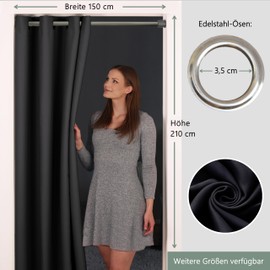 tinycurtains, Door Curtain Black 210 x 150 cm for All Standard Door Sizes, Thermal Curtain without Rod